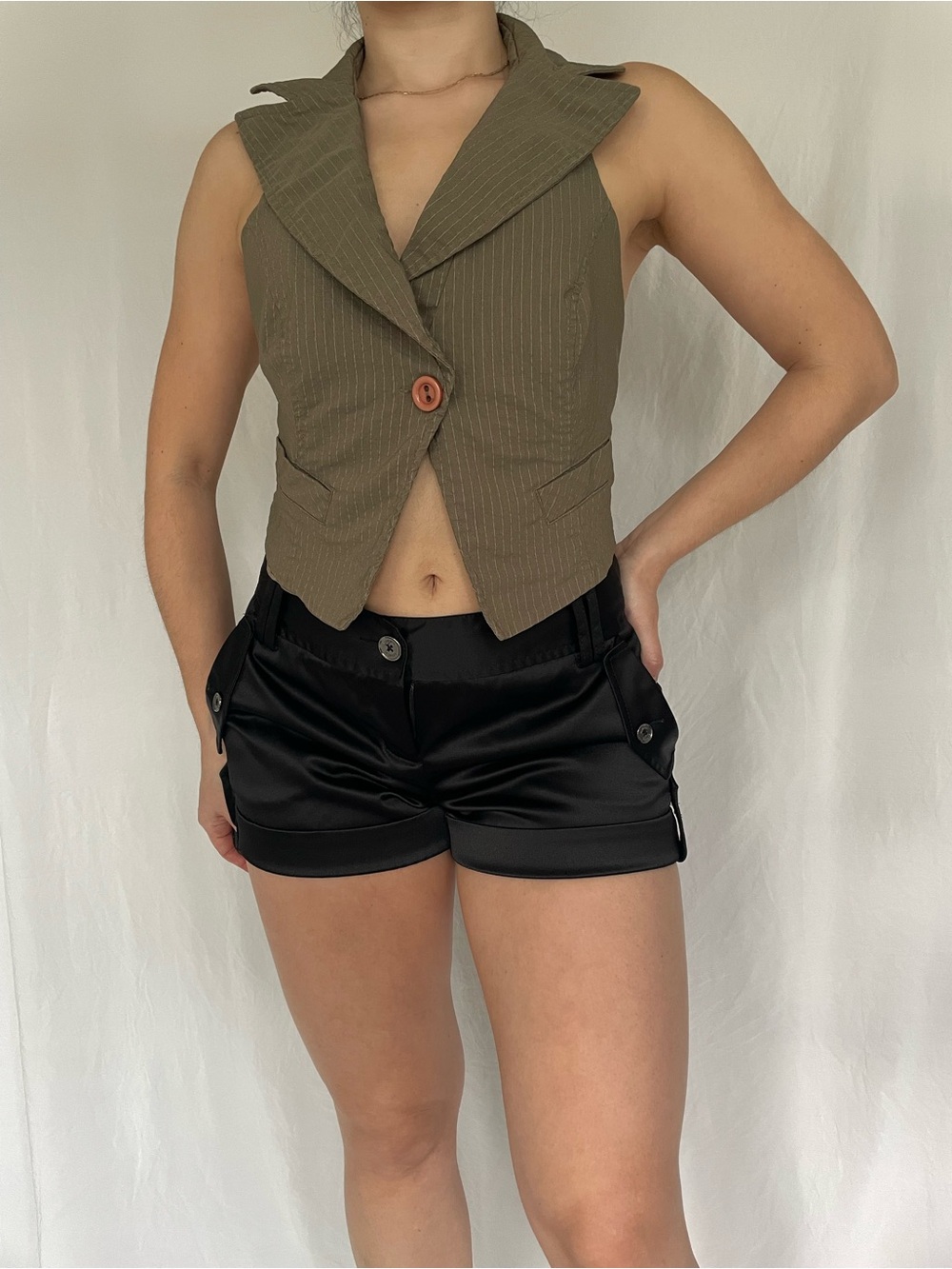Vintage Y2K Rampage khaki pinstripe vest with button detail
